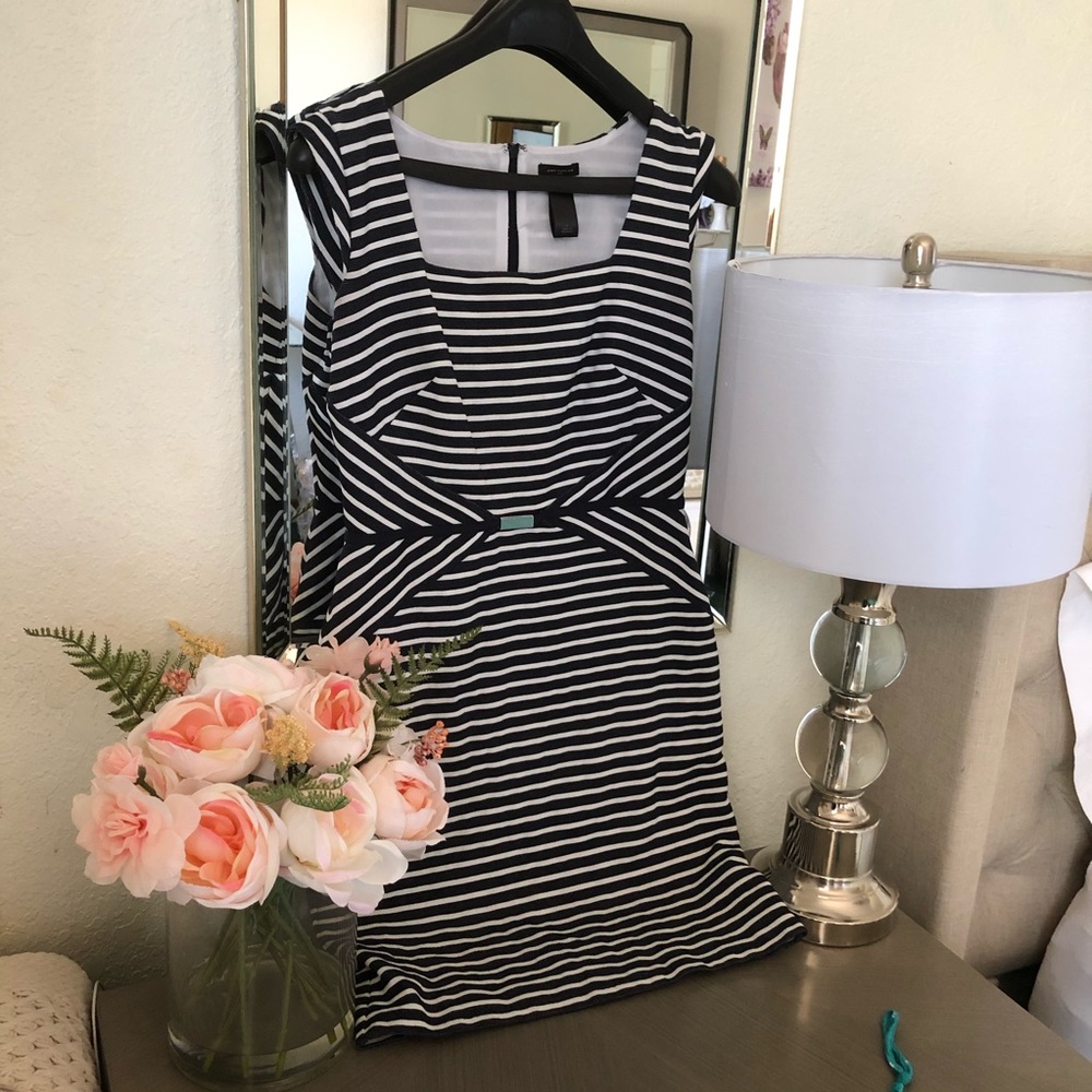 Ann Taylor navy blue white striped dress
